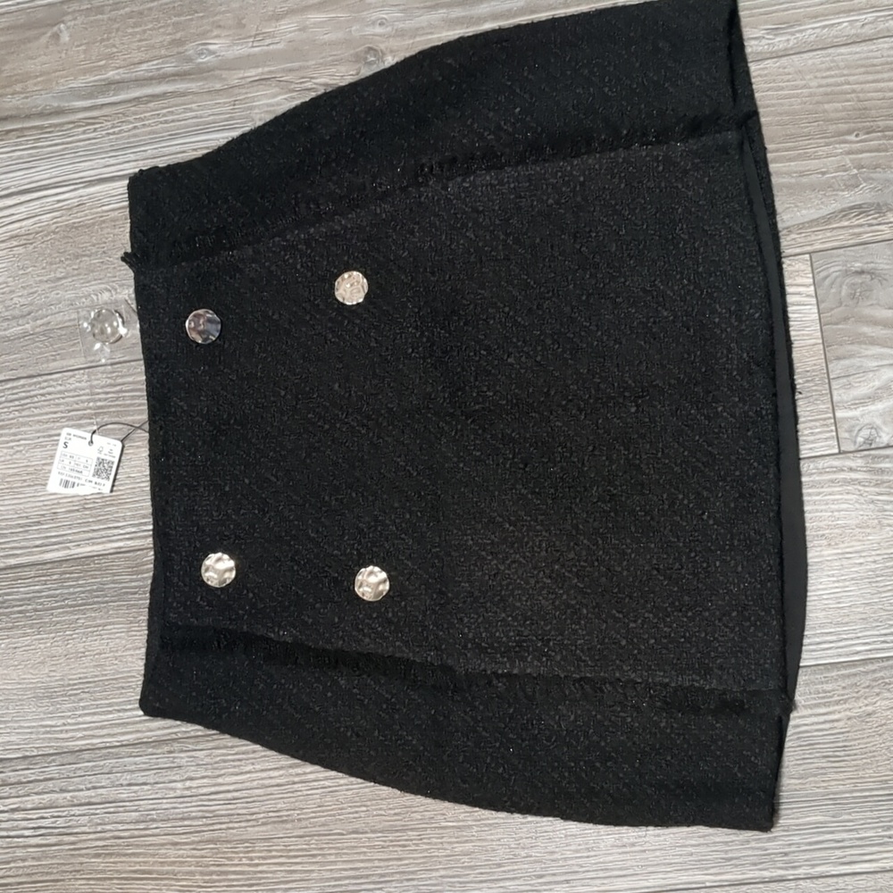 Mango Black Tweed Button Mini Skirt XS